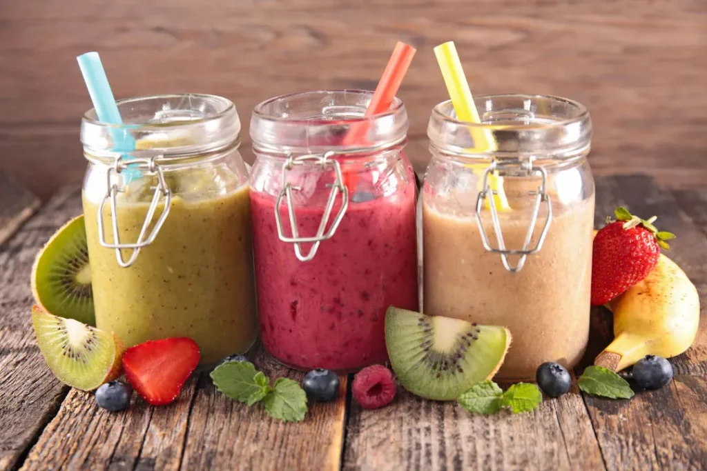 Different flavored smoothies. 