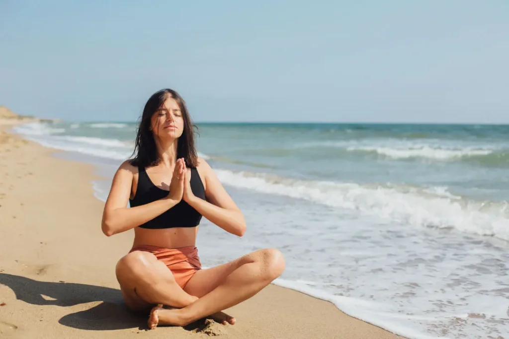 Lady doing yoga. 